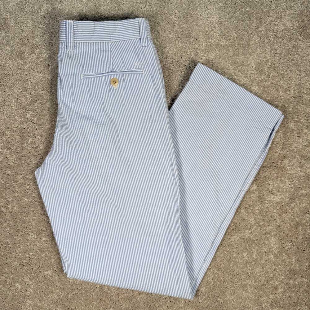 IZOD Mens 30x32 Blue White Seersucker Striped Chino Golf Pants Straight Leg
